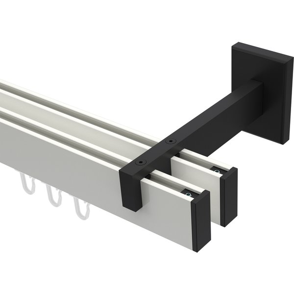 Innenlaufstange / Gardinenstange Weiß / Schwarz doppelläufig kantiges Design Smartline Paxo