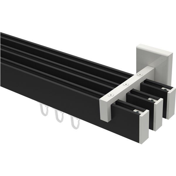 Innenlaufstange / Vorhangstange Schwarz / Weiß 3-läufig kantiges Design Smartline Paxo