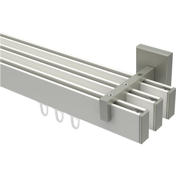 Innenlauf-Gardinenstange Weiß / Edelstahl-Optik 3-läufig kantiges Design Smartline Paxo