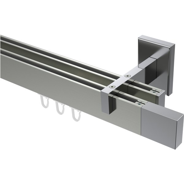 Innenlaufstange / Vorhangstange Edelstahl-Optik / Chrom 2-läufig Eckdesign Smartline Lox