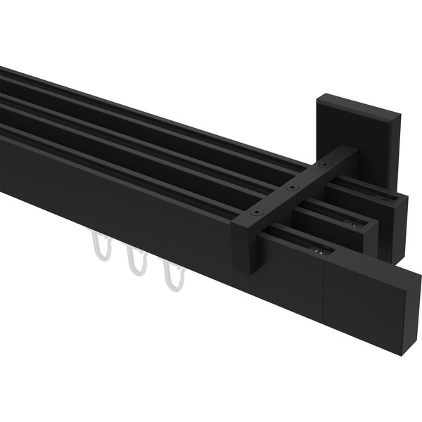 Innenlaufstange / Gardinenstange Schwarz 3-läufig kantiges Design Smartline Lox