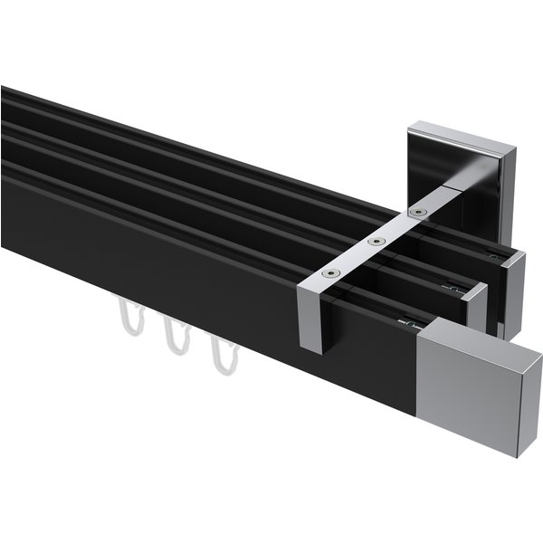 Innenlaufstange / Gardinenstange Schwarz / Chrom 3-läufig Eckdesign Smartline Lox