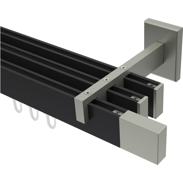 Innenlaufstange / Vorhangstange Schwarz / Edelstahl-Optik 3-läufig Eckdesign Smartline Lox