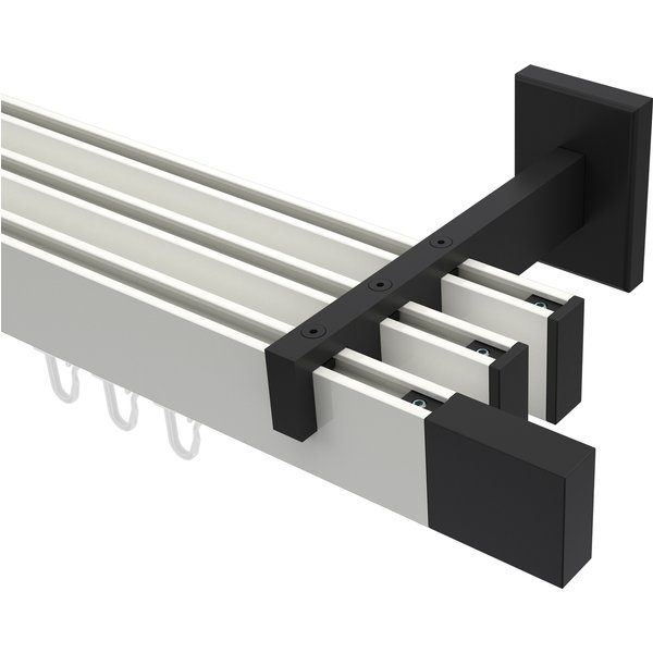 Innenlaufstangen / Vorhangstangen Weiß / Schwarz dreiläufig eckig Smartline Lox