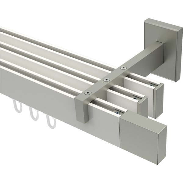 Innenlaufstangen / Gardinenstangen Weiß / Edelstahl-Optik dreiläufig kantig Smartline Lox