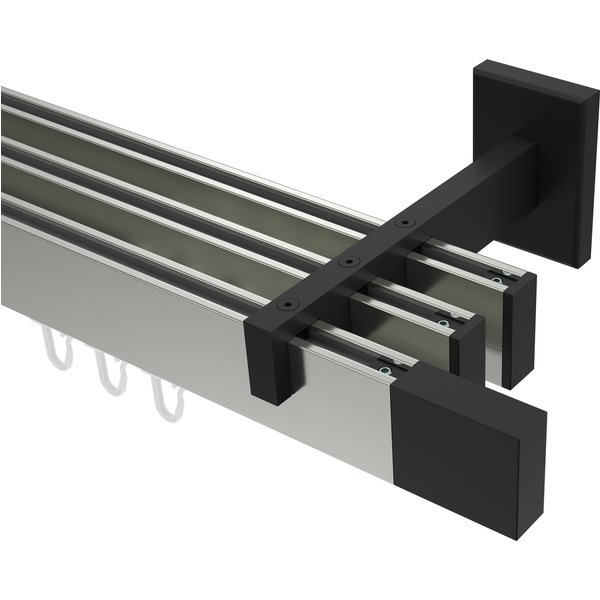 Innenlauf-Gardinenstange Edelstahl-Optik / Schwarz 3-läufig Eckdesign Smartline Lox
