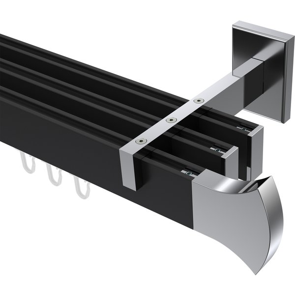 Innenlaufstange / Vorhangstange Schwarz / Chrom 3-läufig kantiges Design Smartline Conex
