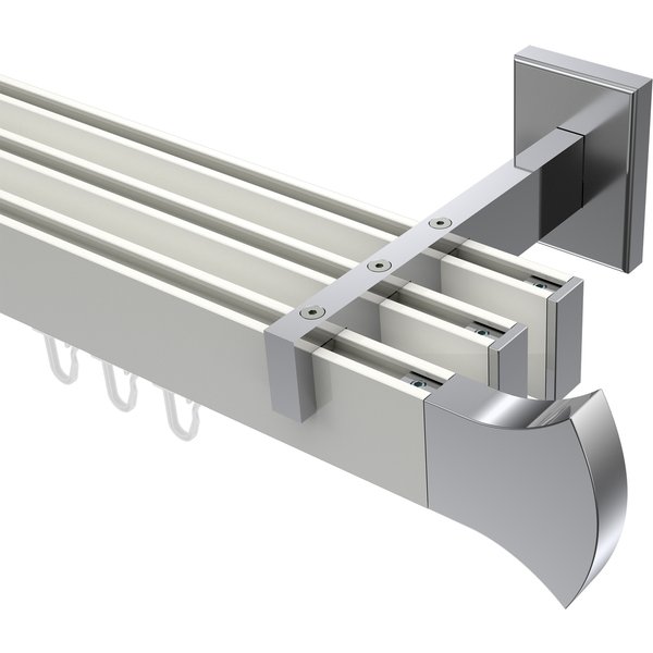 Innenlaufstange / Gardinenstange Weiß / Chrom 3-läufig Eckdesign Smartline Conex