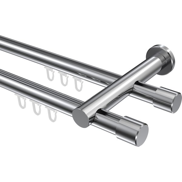 Innenlauf-Gardinenstange Chrom, Aluminium / Metall 20 mm Ø Platon Santo, 2-läufig