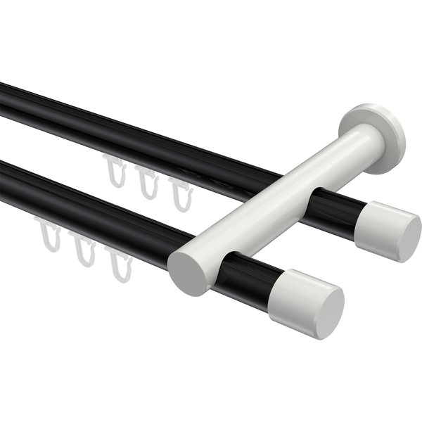 Innenlauf-Vorhangstange Schwarz / Weiß, Aluminium / Metall 20 mm Ø Platon Santo, doppelläufig