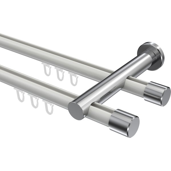 Innenlauf-Vorhangstangen Weiß / Chrom, Aluminium / Metall 20 mm Ø Platon Santo, 2-läufig