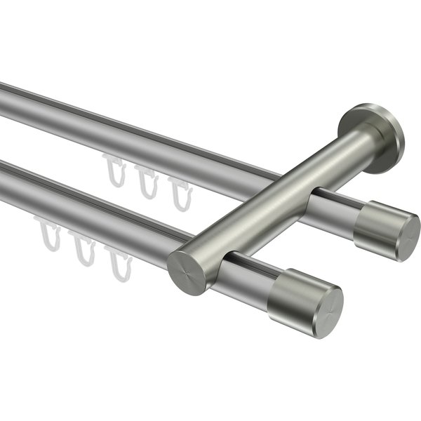 Innenlauf-Vorhangstange Silbergrau / Edelstahl-Optik, doppelläufig Aluminium / Metall 20 mm Ø Platon Santo
