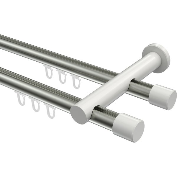 Innenlaufstangen Edelstahl-Optik / Weiß, Metall 20 mm Ø Platon Santo, zweiläufig