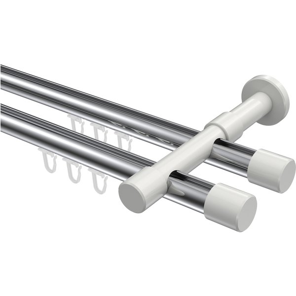 Innenlauf-Gardinenstange Chrom / Weiß, Aluminium / Metall 20 mm Ø Prestige Santo, 2-läufig