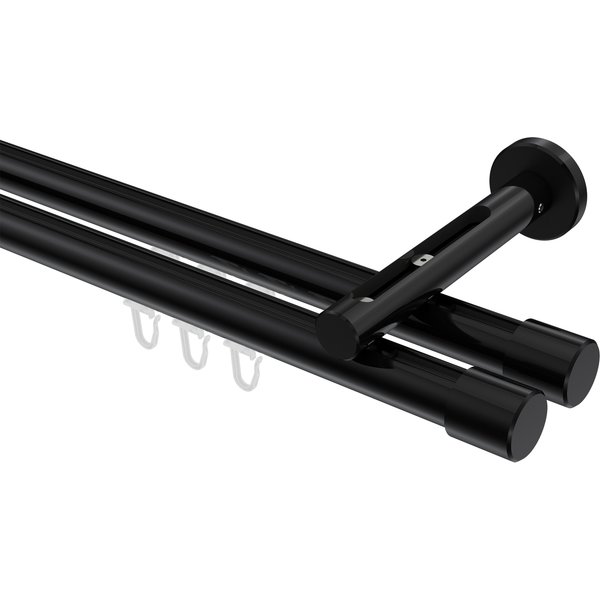 Innenlauf-Gardinenstange Schwarz, Aluminium / Metall 20 mm Ø Siteno Santo, doppelläufig