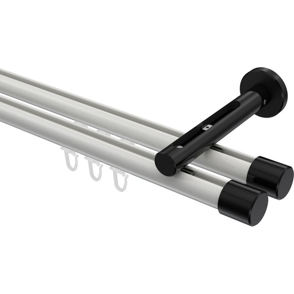 Gardinenstange mit Innenlauf Weiß / Schwarz, Aluminium / Metall 20 mm Ø Siteno Santo, 2-läufig