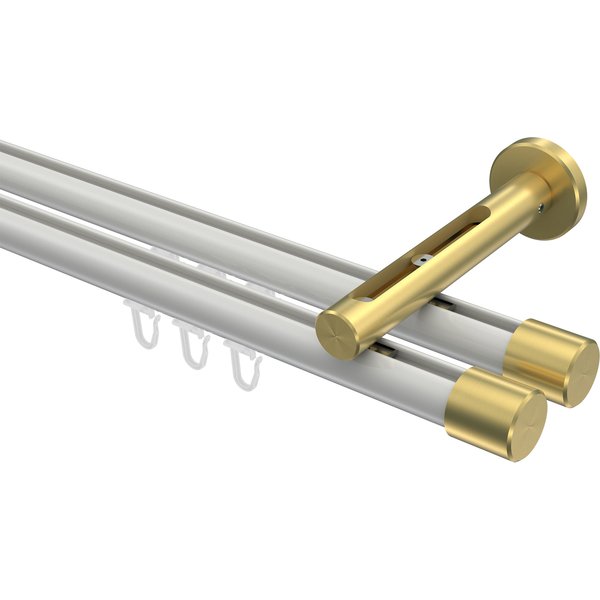 Innenlauf-Vorhangstange Weiß / Messing-Optik, Aluminium / Metall 20 mm Ø Siteno Santo, zweiläufig