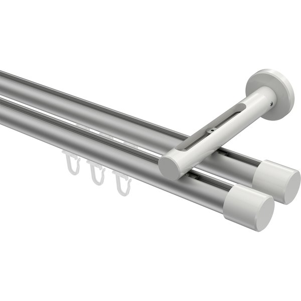 Gardinenstange mit Innenlauf Silbergrau / Weiß, Aluminium / Metall 20 mm Ø Siteno Santo, doppelläufig