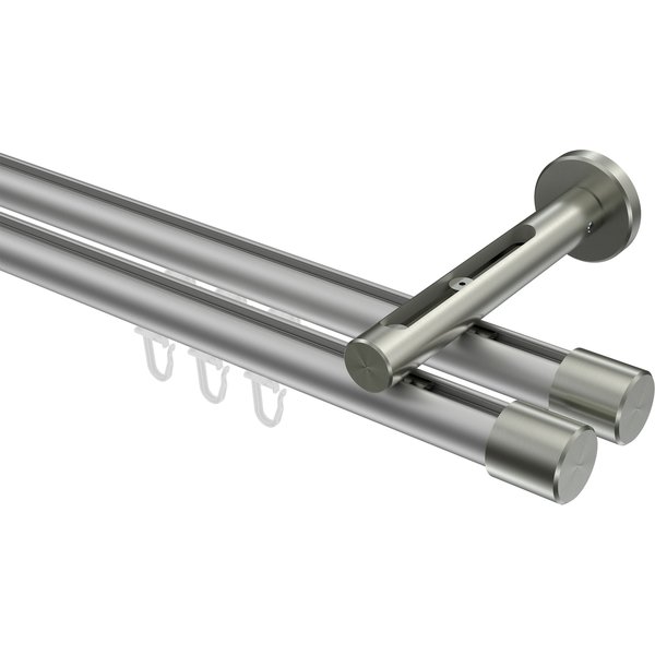 Vorhangstange mit Innenlauf Silbergrau / Edelstahl-Optik, Aluminium / Metall 20 mm Ø Siteno Santo, zweiläufig