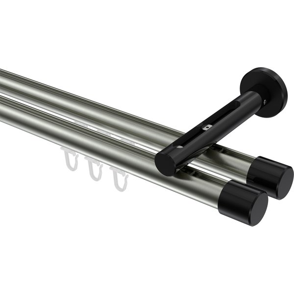 Gardinenstange mit Innenlauf Edelstahl-Optik / Schwarz, Aluminium / Metall 20 mm Ø Siteno Santo, 2-läufig