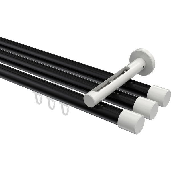 Gardinenstange mit Innenlauf Schwarz / Weiß, Aluminium / Metall 20 mm Ø Siteno Santo, dreiläufig