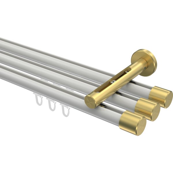 Innenlauf-Vorhangstange Weiß / Messing-Optik, Aluminium / Metall 20 mm Ø Siteno Santo, dreiläufig