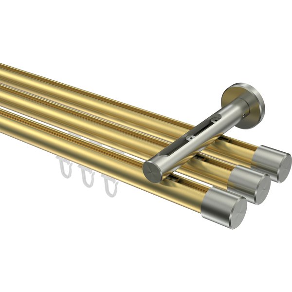 Vorhangstange mit Innenlauf Messing-Optik / Edelstahl-Optik, Aluminium / Metall 20 mm Ø Siteno Santo, 3-läufig