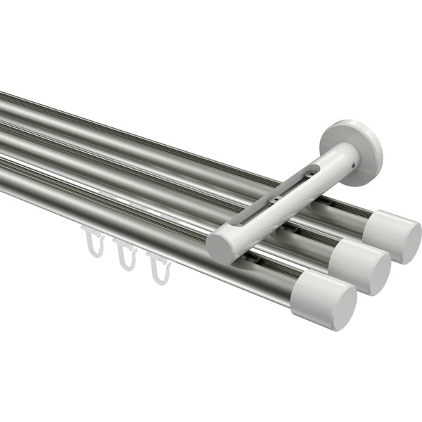 Innenlauf-Vorhangstange Edelstahl-Optik / Weiß, Aluminium / Metall 20 mm Ø Siteno Santo, 3-läufig