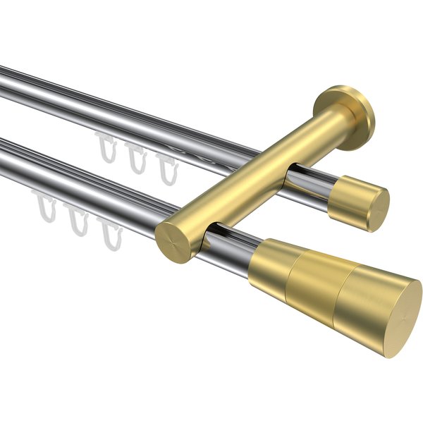 Gardinenstange mit Innenlauf Chrom / Messing-Optik, doppelläufig Aluminium / Metall 20 mm Ø Platon Tanara