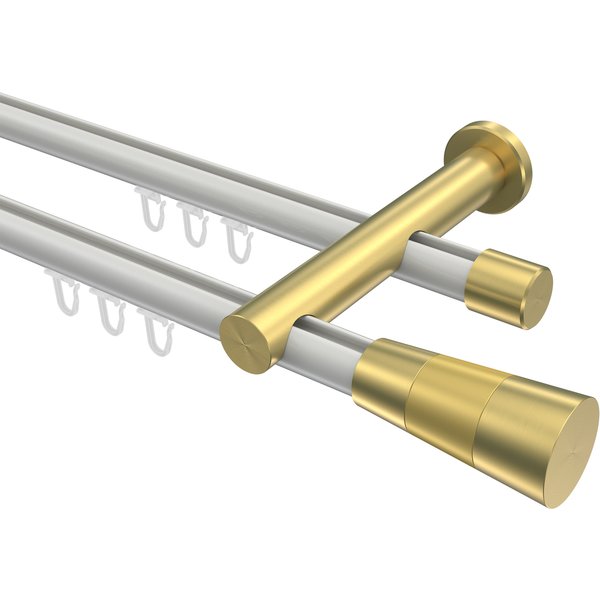 Innenlaufstange Weiß / Messing-Optik, doppelläufig Aluminium / Metall 20 mm Ø Platon Tanara