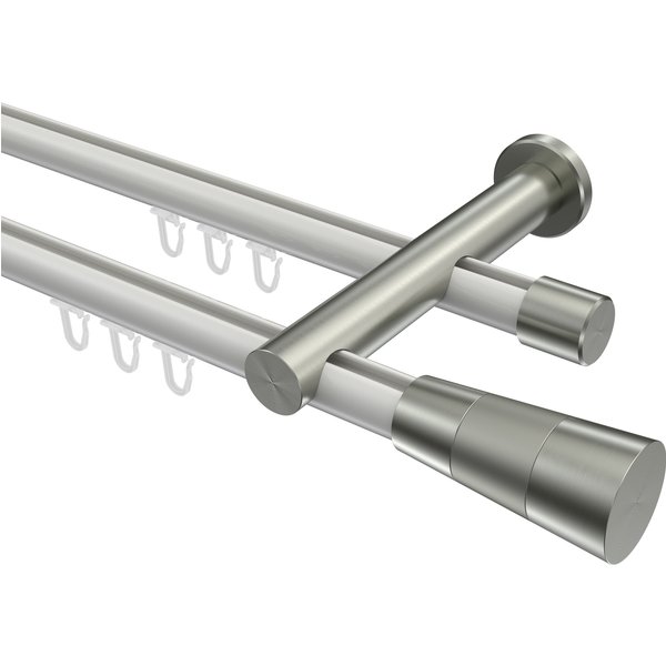 Innenlauf-Vorhangstangen Weiß / Edelstahl-Optik, Metall 20 mm Ø Platon Tanara, doppelläufig