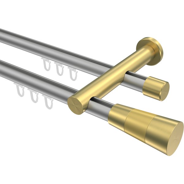 Vorhangstange mit Innenlauf Silbergrau / Messing-Optik, 2-läufig Aluminium / Metall 20 mm Ø Platon Tanara