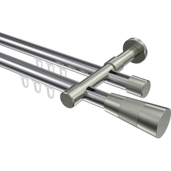 Innenlaufstange Chrom / Edelstahl-Optik, 2-läufig Aluminium / Metall 20 mm Ø Prestige Tanara