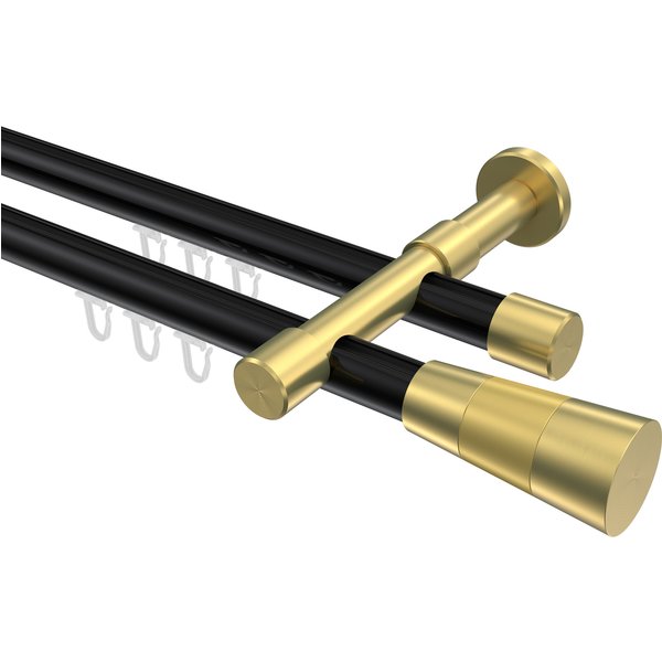 Vorhangstange mit Innenlauf Schwarz / Messing-Optik, zweiläufig Aluminium / Metall 20 mm Ø Prestige Tanara