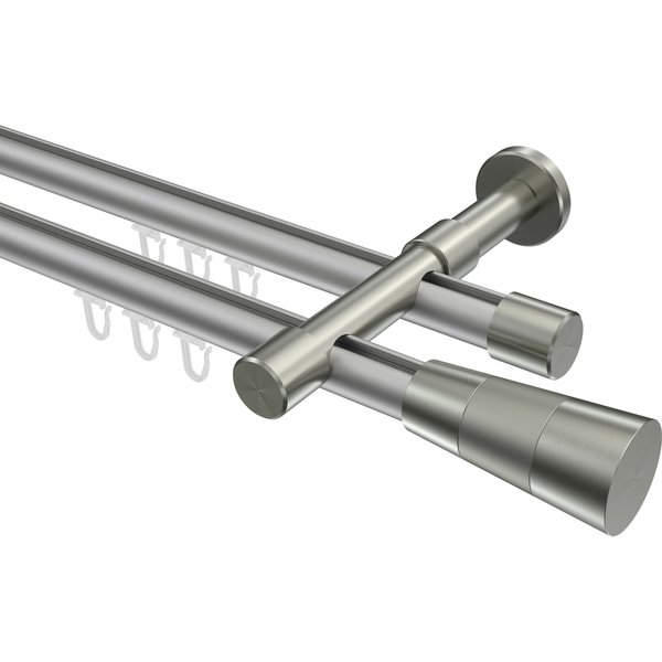 Innenlauf-Vorhangstange Silbergrau / Edelstahl-Optik, zweiläufig Aluminium / Metall 20 mm Ø Prestige Tanara