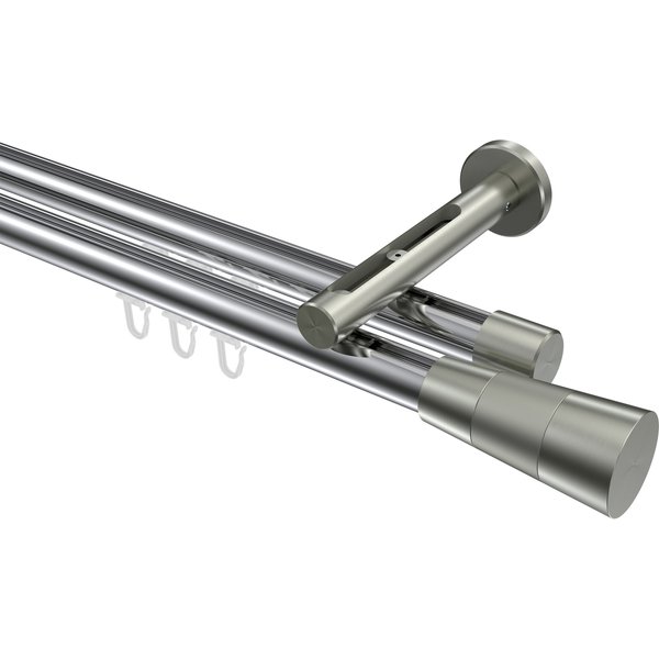 Innenlauf-Gardinenstange Chrom / Edelstahl-Optik, Aluminium / Metall 20 mm Ø Siteno Tanara, doppelläufig