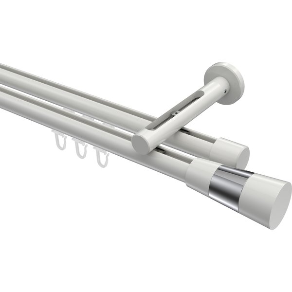 Innenlauf-Gardinenstange Weiß, Aluminium / Metall 20 mm Ø Siteno Tanara, zweiläufig