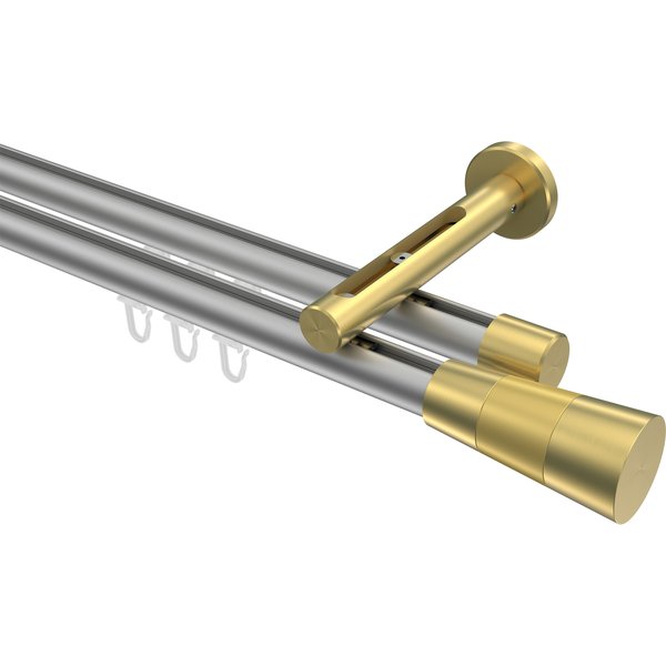 Vorhangstange mit Innenlauf Silbergrau / Messing-Optik, Aluminium / Metall 20 mm Ø Siteno Tanara, doppelläufig