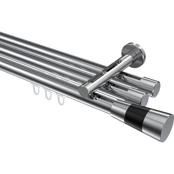 Innenlauf-Gardinenstange Chrom, Aluminium / Metall 20 mm Ø Siteno Tanara, 3-läufig