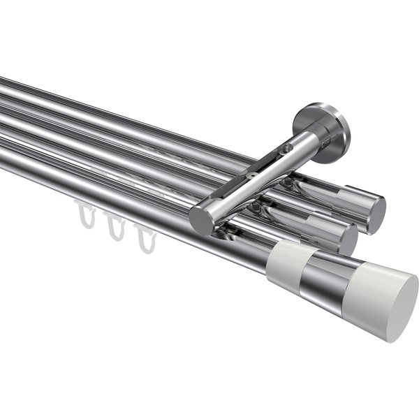 Innenlauf-Vorhangstange Chrom, Aluminium / Metall 20 mm Ø Siteno Tanara, dreiläufig