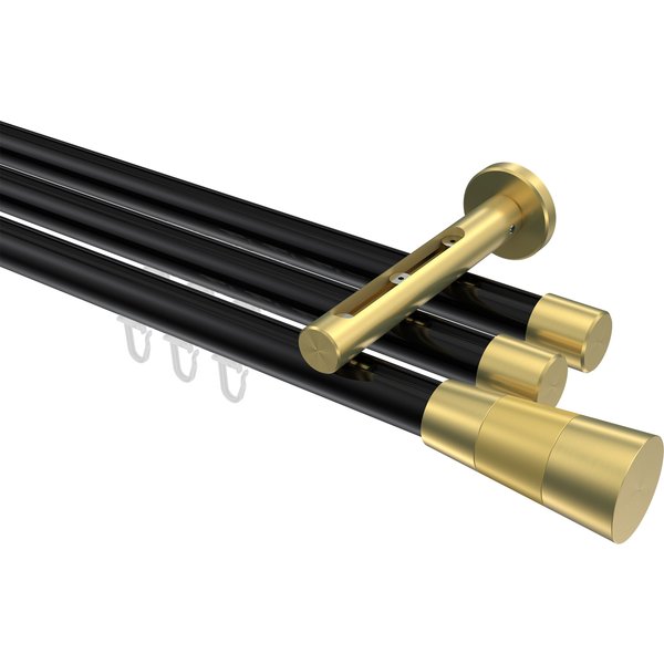 Innenlauf-Vorhangstange Schwarz / Messing-Optik, Aluminium / Metall 20 mm Ø Siteno Tanara, 3-läufig