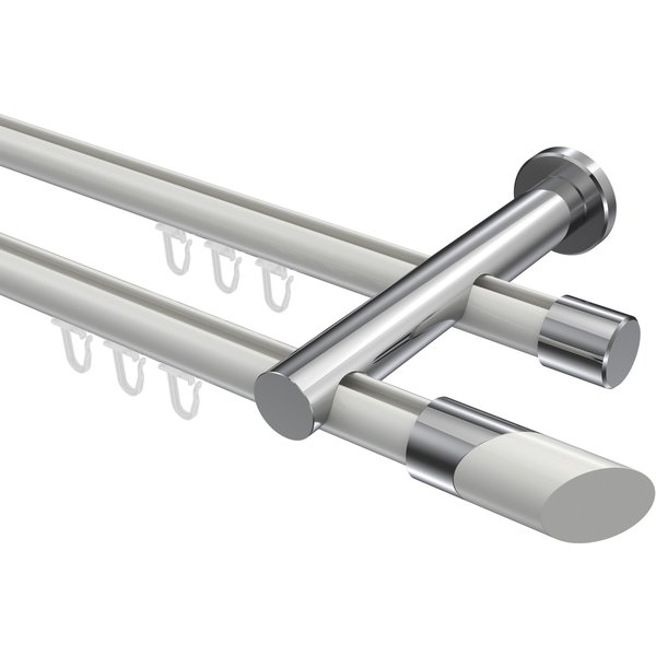 Innenlauf-Gardinenstange Weiß / Chrom, Aluminium / Metall 20 mm Ø Platon Verano, doppelläufig