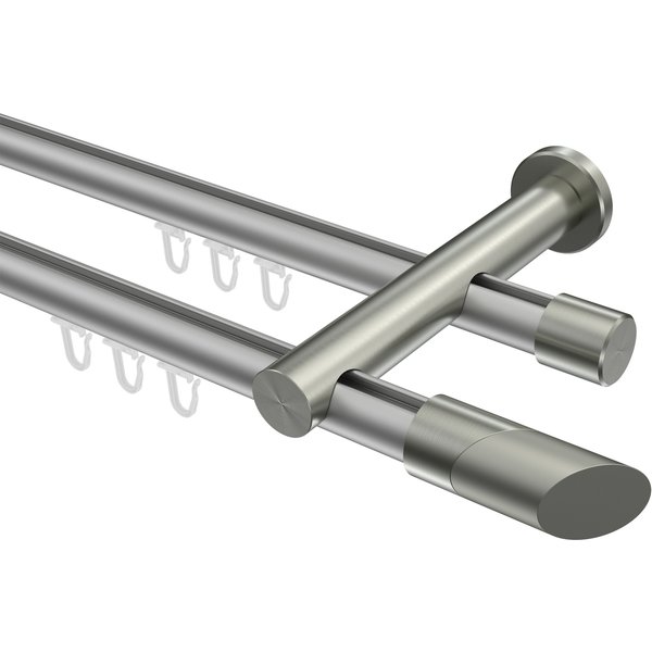 Vorhangstange mit Innenlauf Silbergrau / Edelstahl-Optik, zweiläufig Aluminium / Metall 20 mm Ø Platon Verano