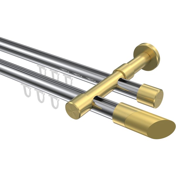 Innenlauf-Gardinenstange Chrom / Messing-Optik, doppelläufig Aluminium / Metall 20 mm Ø Prestige Verano