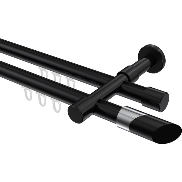 Innenlauf-Gardinenstangen Schwarz, Aluminium / Metall 20 mm Ø Prestige Verano, doppelläufig