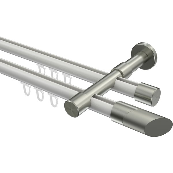 Innenlauf-Gardinenstangen Weiß / Edelstahl-Optik, Metall 20 mm Ø Prestige Verano, 2-läufig