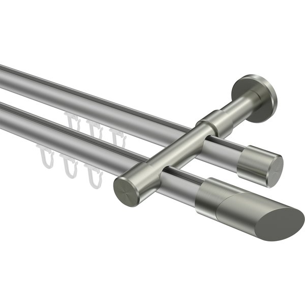 Innenlauf-Gardinenstange Silbergrau / Edelstahl-Optik, zweiläufig Aluminium / Metall 20 mm Ø Prestige Verano