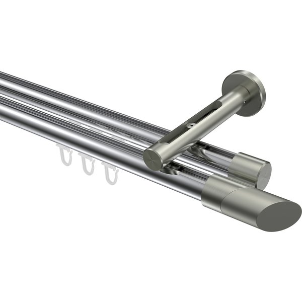 Innenlauf-Gardinenstange Chrom / Edelstahl-Optik, Aluminium / Metall 20 mm Ø Siteno Verano, zweiläufig