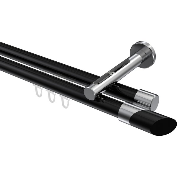 Gardinenstange mit Innenlauf Schwarz / Chrom, Aluminium / Metall 20 mm Ø Siteno Verano, 2-läufig