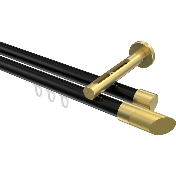 Innenlauf-Vorhangstange Schwarz / Messing-Optik, Aluminium / Metall 20 mm Ø Siteno Verano, zweiläufig